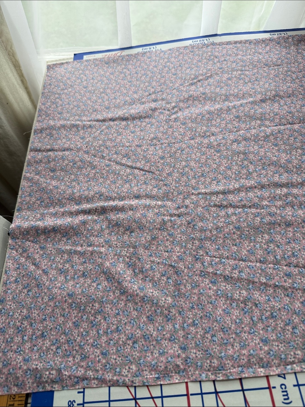 Vintage Ditsy Floral Cotton Fabric Dusty Rose Blue Flowers 2+ Yards x 44 - Picture 8 of 11